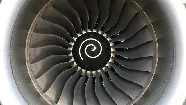 Closeup blades jet engine of aircraft moving with wind,transportation and aviation industry.
