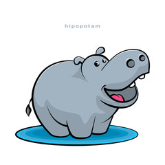 Little hippopotamus fun dancing and smiling. Cartoon character. Funny hippo