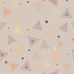 Memphis pattern.Multicolored triangles and points. Seamless abstract  background.