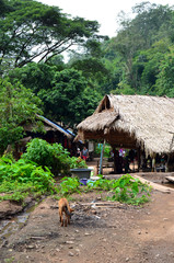 Maisons locales au village de Long Neck, Thaïlande du Nord
