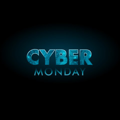 Cyber Monday sale technology banner. Board pattern with blue neon texture. Vector illustration.