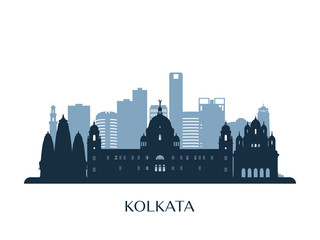 Obraz premium Kolkata skyline, monochrome silhouette. Vector illustration.