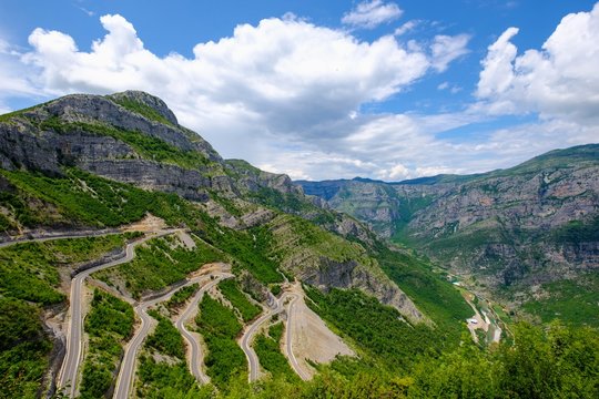 Serpentines of a mountain road, Cem Gorge, Kelmend Region, Albanian Alps, Prokletije, Qark Shkodra, Albania, Europe