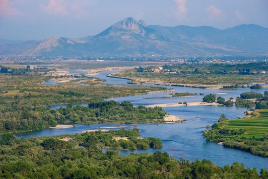 River Drin, view from castle Rozafa, Shkodra, Shkoder, Qark Shkodra, Albania, Europe