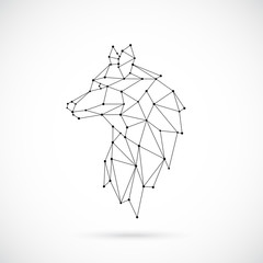 Geometric Wolf silhouette. Image of Lion in the form of constellation. Vector illustration.