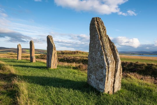 The Ring of Brodgar, circa 2,500 BC, Neolithic henge and stone circle, UNESCO World Heritage Site, Orkney, Scotland, United Kingdom, Europe