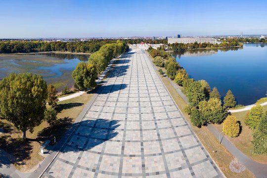 Former Reichsparteitagsgelande of the NSDAP with parade street, Dutzendteich, and former NS Congress Hall, today Congress Hall, Nuremberg, Middle Franconia, Franconia, Bavaria, Germany, Europe