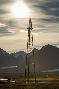 Old airship mast to anchor for the airship Norge by Umberto Nobile, North Pole expedition by Roald Amundsen, Ny-Alesund, Spitsbergen Island, Spitsbergen Archipelago, Svalbard and Jan Mayen, Norway, Europe