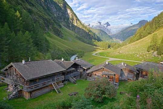 Chalet houses in alpine valley