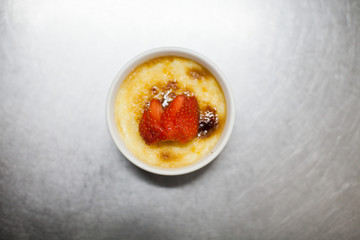 top view on ice-cream pan with creme brulee