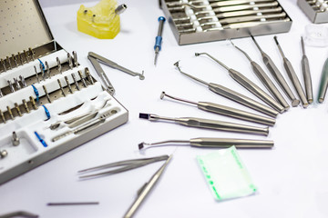 System of dental brackets at dentist office.