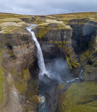 Haifoss waterfall, Fossa i Pjorsardal, river, Hekla, Iceland, Europe