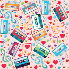 Audio cassettes music seamless pattern