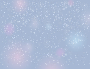 Falling snow on blurry grey silver background. Abstract snowflakes backdrop for your Merry Christmas and Happy New Year design. Vector elegant illustration for winter