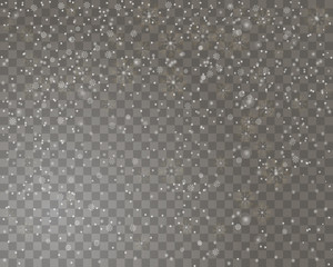 Falling snow on a transparent background. Abstract snow background for your Merry Christmas and Happy New Year design. Vector illustration