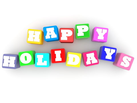 Happy holiday concept on colorful cubes on white background