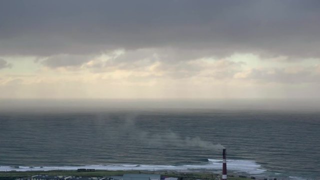 High waves in ocean. Giant Blue Ocean Waves in Sakhalin Aerial view.