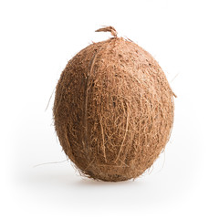 Whole coconut, close up, isolated on a white background