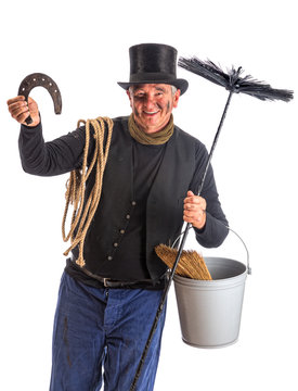 Isolated chimney sweep with horsehoe