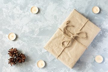 Christmas gift on light background.