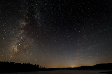 Fototapeta premium Night landscape with Milky Way near Granadilla. Extremadura. Spain.