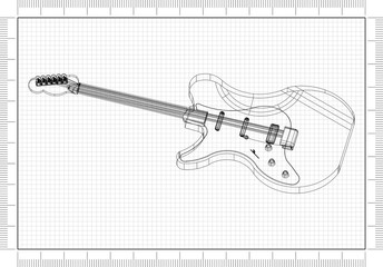Obraz premium Electric guitar Architect blueprint 