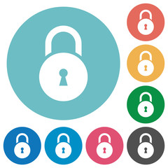 Locked round padlock with keyhole flat round icons