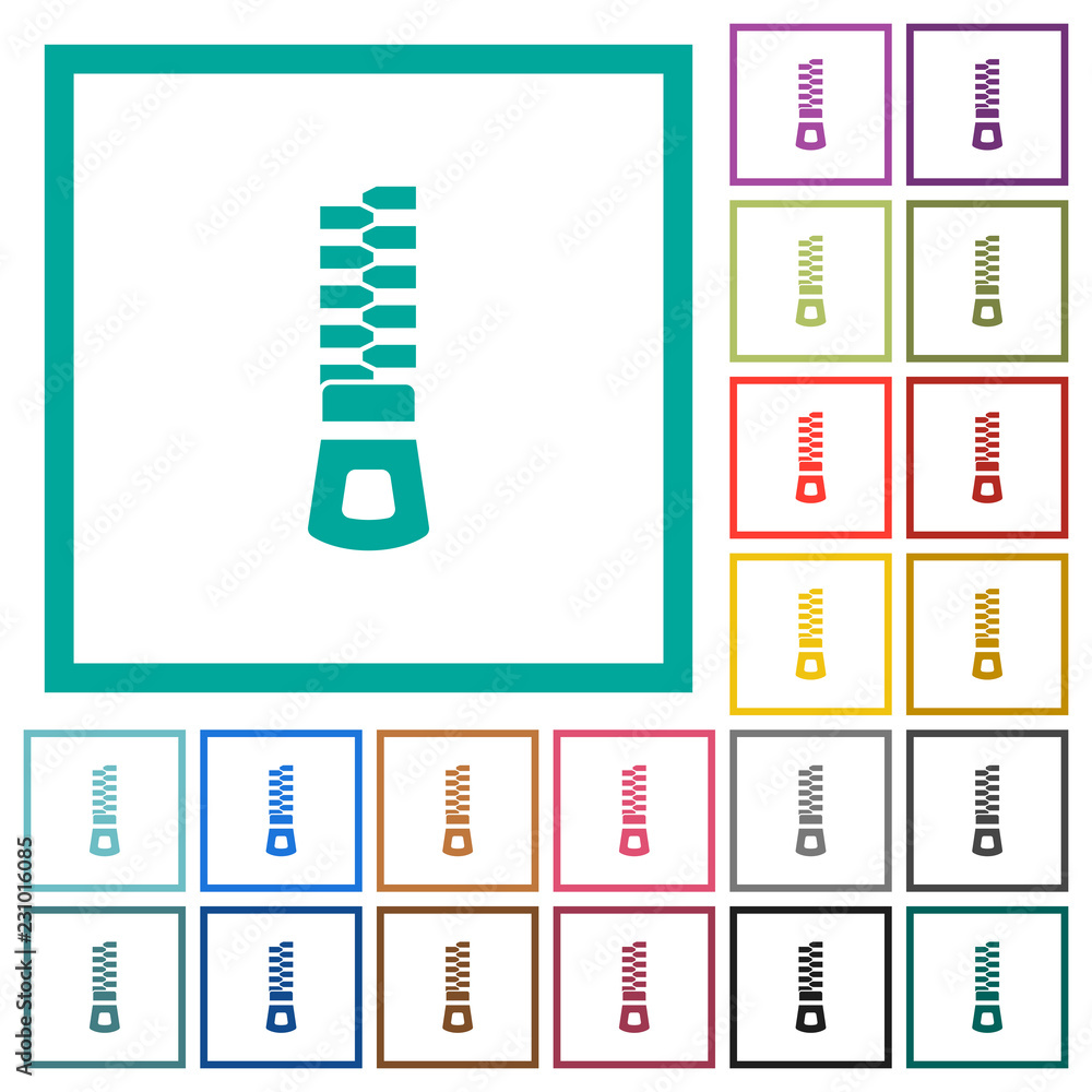 Poster vertical zipper flat color icons with quadrant frames