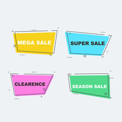 Flat linear promotion ribbon banner, discount, sale, scroll, price tag, sticker, badge, poster.