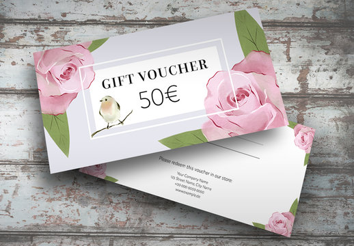 Gift Voucher Layout with Rose Illustrations