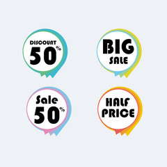 Flat linear promotion ribbon banner, discount, sale, scroll, price tag, sticker, badge, poster.