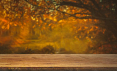 Naklejka na ściany i meble Table top on autumn background