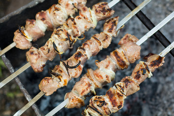 house shish kebab on charcoal