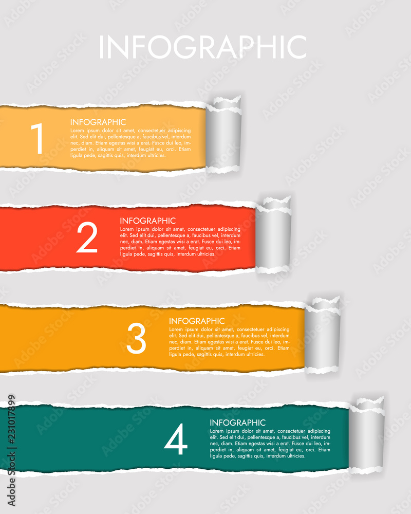 Poster modern infographics with ruptured paper with rolled edge and text. it is possible to use for the lay