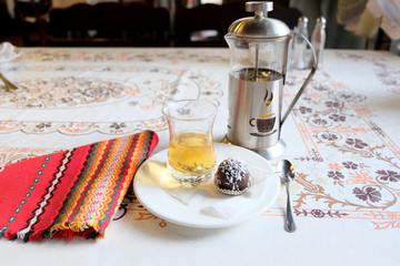 Green tea served in traditional georgian restaurant