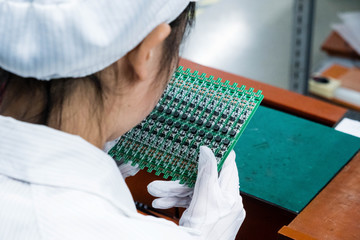 Asian Chinese Electronics Factory Workers Female Industry Manufacturing Assembly Line