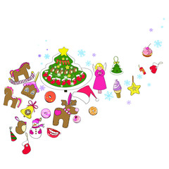 Set of New Year and Christmas drawings in vector, decoration, Christmas decorations, angels, sweets