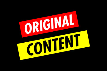 Two angled lines of text: Original Content. 1970s progressive poster style. White, red and yellow on black.
