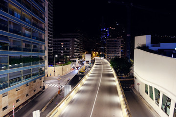 Illuminated street at night in Monte Carlo