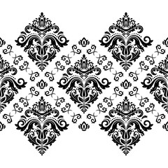 Classic seamless vector pattern. Damask orient black and white horizontal ornament. Classic vintage background. Orient ornament for fabric, wallpaper and packaging