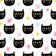 Fun black cats seamless pattern