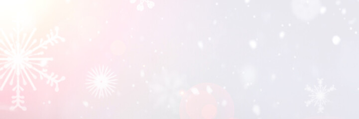 Panoramic background with snowflakes blurred with a flare