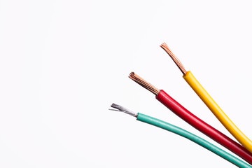 stripped wires on white background