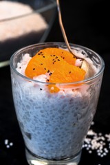 Tapioca pudding in glass.