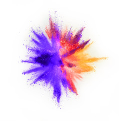 Colored powder explosion on white background