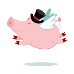 Happy pig flying 