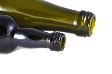 Wine bottles on white background close-up  