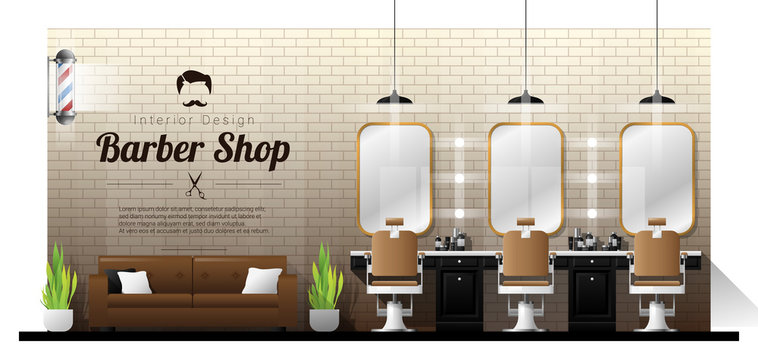 Interior background of vintage barber shop , vector , illustration