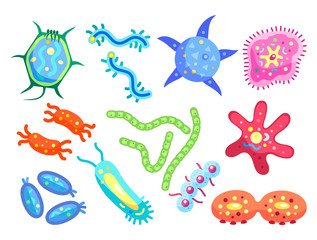 Fototapeta na wymiar Bacteria Micro Creatures Set Vector Illustration