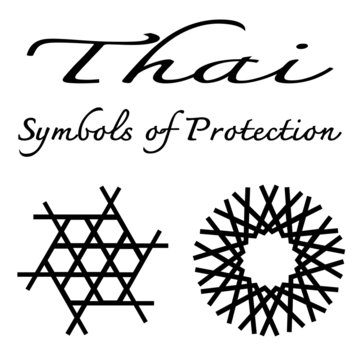 Black & white vector illustration art of "Ta Laew", Thai white magic bamboo wicker / weaving symbol of protection / expel bad omen, spirits, demons.